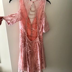 Light off the shoulder pink/coral romper